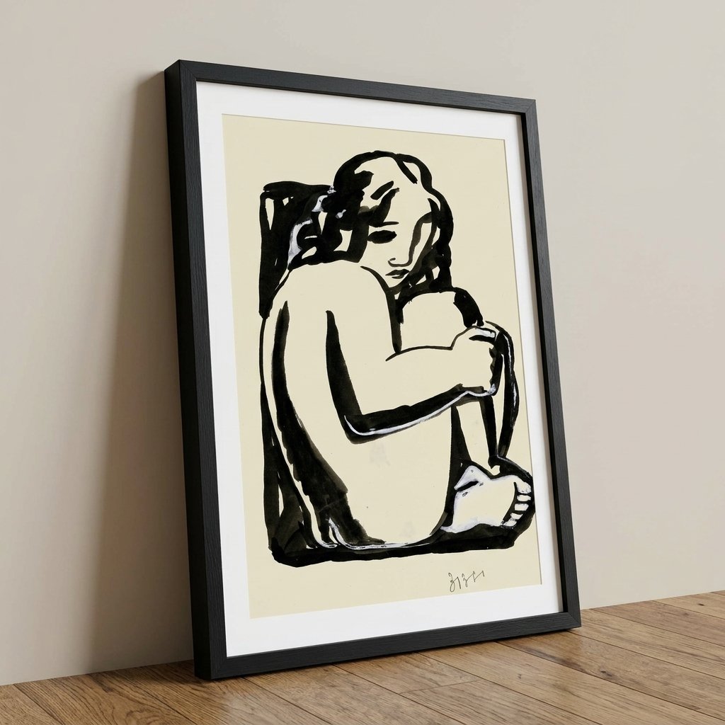 Mujer Desnuda Sentada con Rodillas Levantadas — vista alternativa