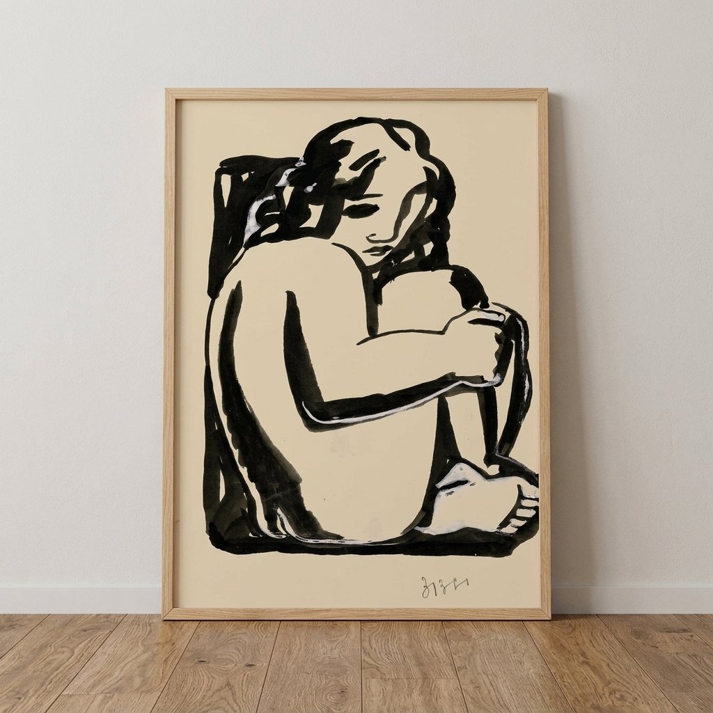 Mujer Desnuda Sentada con Rodillas Levantadas — vista 3